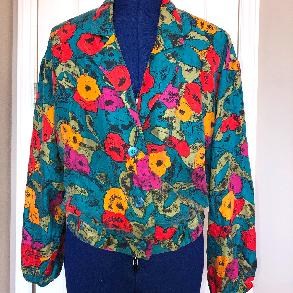 Vintage Lady's 1980's Silk Bright Floral jacket